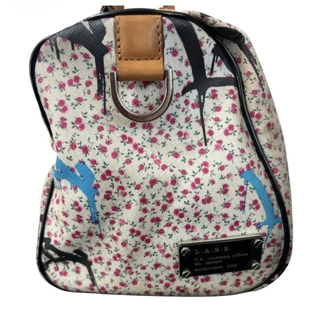 L.A.M.B. Floral Graffiti Satchel Handbag & Matching Wallet Set No Shoulder Strap